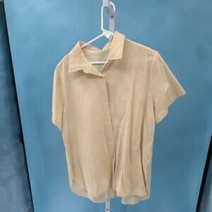 Women's Beige Short Sleeve Collared Button-Up Blouse PC6056 X-Large
